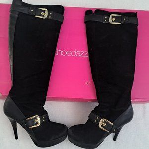 Shoe Dazzle Black Suede Stiletto Knee High Boots   SZ 9